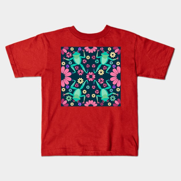 FLORAL FROG DANCE Kids T-Shirt by JeanGregoryEvans1